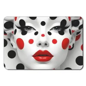 Diatom mud floor mat  Bold Polka Dot Pattern On White Background With Red Accents And Stylized Makeup Design