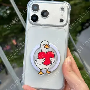 Cute Duck Holding Heart Phone Grip – Adorable Goose Pop Socket Phone Holder – Valentine Phone Accessory