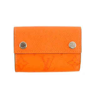 Pre-owned LOUIS VUITTON Leather small leather goods Orange Taigarama Discovery Compact Mini Wallet #2952