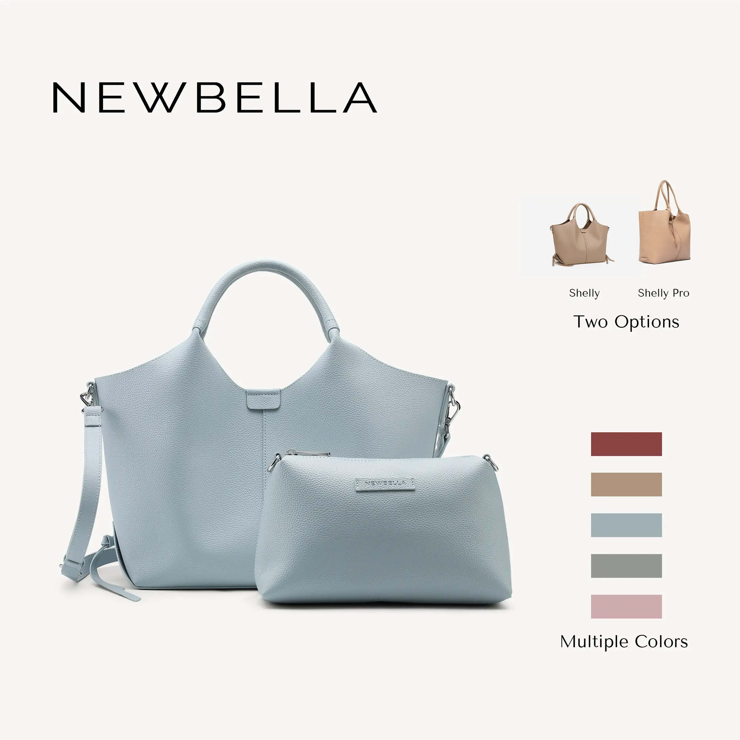 NEWBELLA Shelly Women's 2-Piece PU Leather Top-Handle Tote Bag - Spring New Arrival, Large-Capacity Minimalist Solid Color Waterproof Work Bag, Everyday Pu Tote Satchel, Handbag for Women, Solid Color Bag