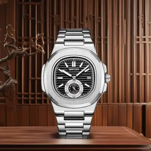 Men's Stainless Steel Square Watch – Analog Quartz, Waterproof, Luminous, Date and Week Display, Ideal for Everyday Use & Gifting