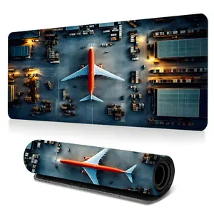 Aerial Airport Runway View Large-Sized Gaming Mouse Pad, 3mm Thickened Industrial Aviation Desktop Protection Pad, Anti-Slip Rubber Lock Edge High-Definition Printing, Suitable For Computers, Laptops, Offices, Homes, Schools, Great Gift For Family Friend