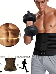 Men's Sports Fitness Rubber Latex Waist Cincher Shapewear, Dual Belts Dual Elasticity Body Shaper, Workout Compression Vest, Waist Trainer Trimmer