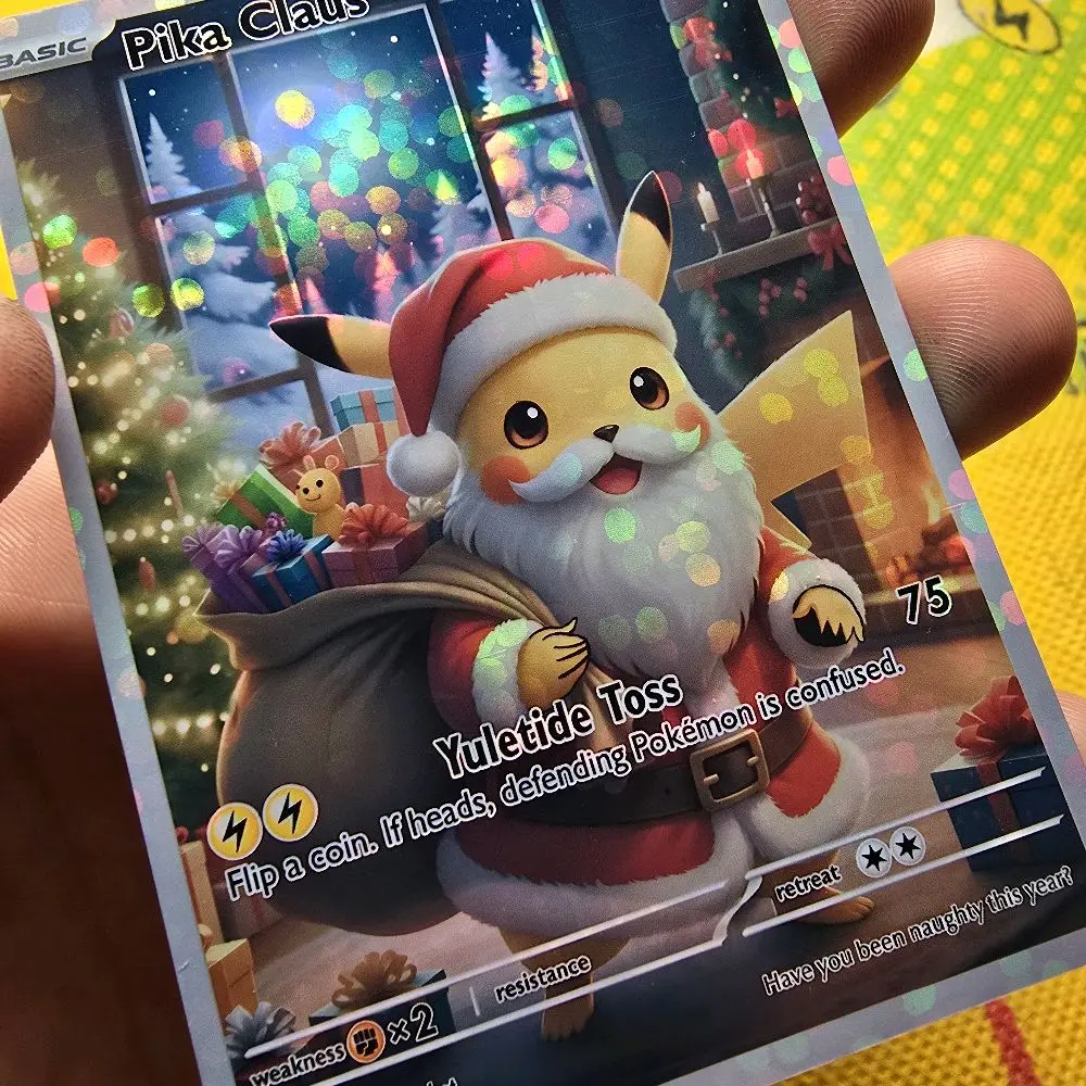 Pika Claus Yuletide Cheer Display Art Card Bubble Holo Finish Standard Size  and Back Pokemon Pikachu Merry Christmas Naughty Nice - TikTok Shop