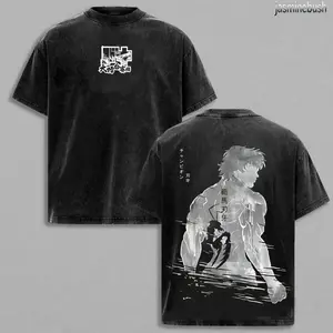 Retro Heavy Limited Baki Hanma Ver3 - Baki Hanma vs Kengan Ashura Anime Double Printed Vintage Washed Tee Unisex Oversize Anime Manga Washed Heavyweight Cotton T-shirt, Anime Lover IYN