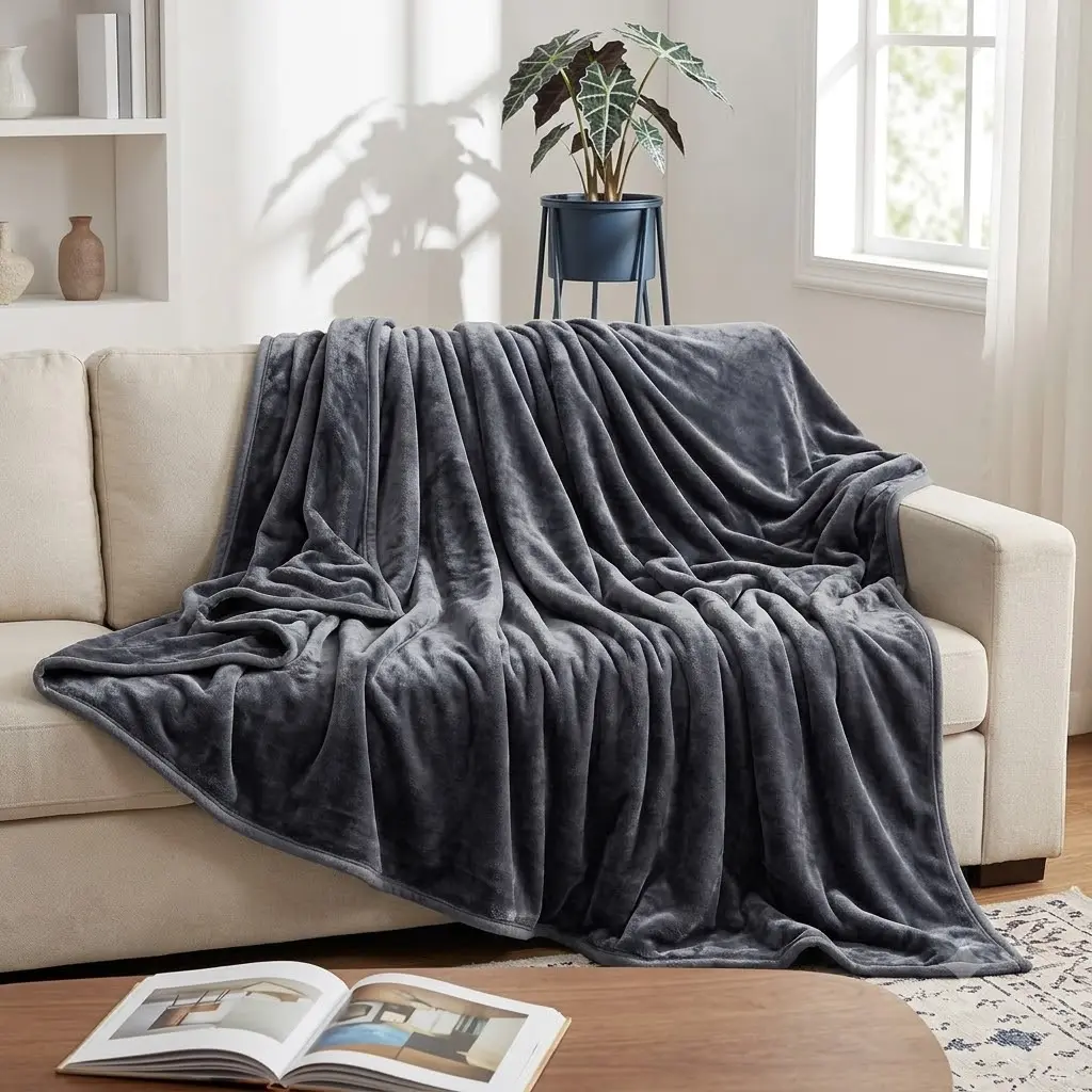 【backtoschool】Soft Lightweight Queen Size Fleece Blanket, Dark Grey 90x90 inches | Breathable Cozy Texture, Plush Flannel Warm Fabric, Anti-Static, Machine Washable, for Bed, Couch, Sofa
