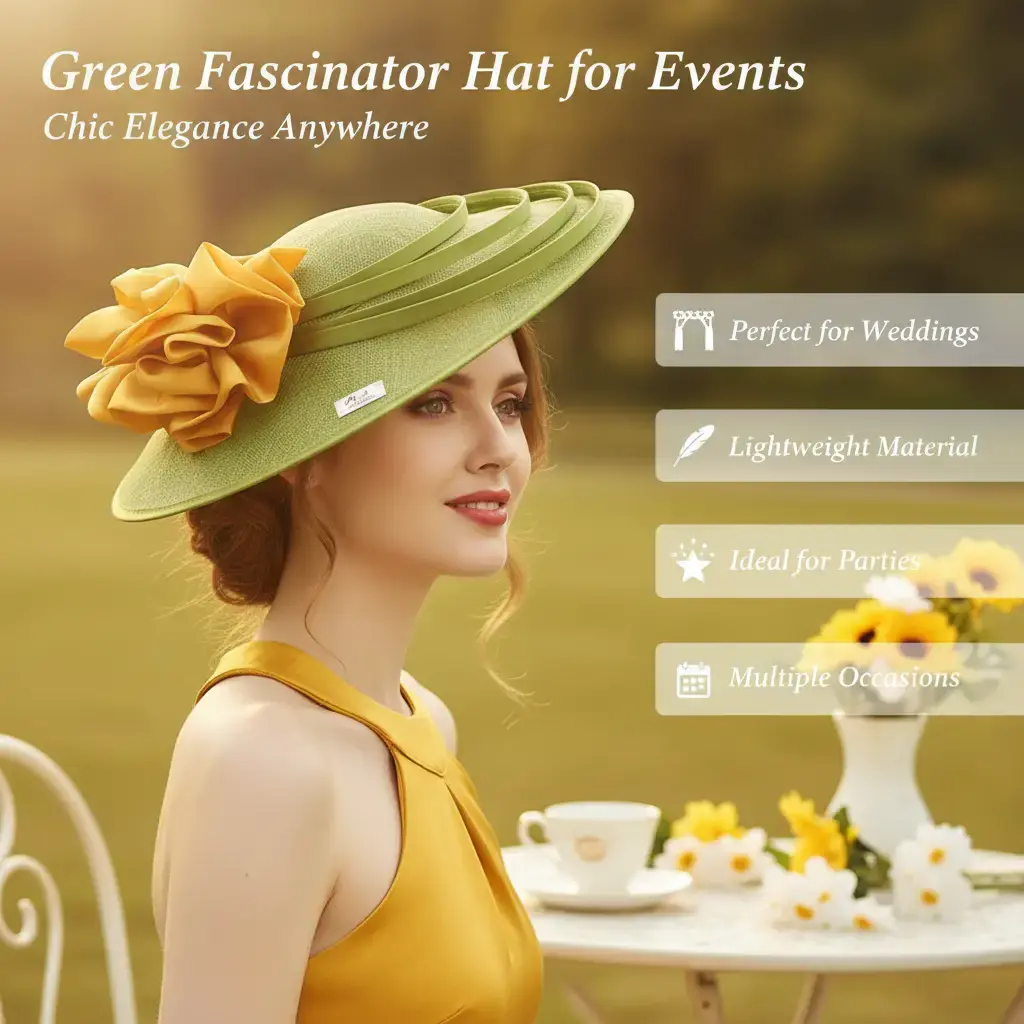 ERXI Green Fascinator Hat - Feathered, Lightweight Mesh, Mesh Cloth Styles - Crafted with Sinamay, Silk Satin, Organza Gauze - for Church Weddings, Tea Parties, Outdoor Events, Feathered Hats, Lightweight Mesh Hats