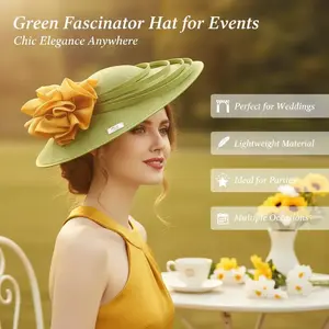 ERXI Green Fascinator Hat for Church Wedding Tea Party Feather Sinamay Mesh Silk Satin Cloth Organza Gauze Travel Party Daily Go Shopping Outdoor Beach