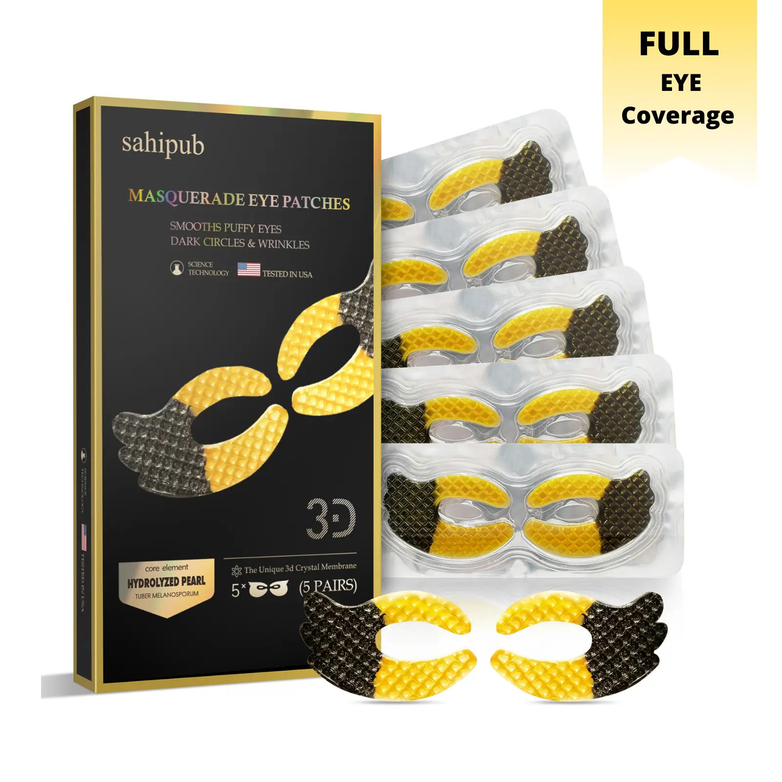 SAHIPUB Full Eye Coverage Eye Masks for Eliminating Eye Bags, Wrinkles, Dark Cycles, Anti Aging Treatment Castor Oil Collagen Skin Revitalizing Memori