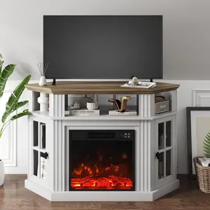 Corner Fireplace TV Stand for TV up to 55 Inch, Multi-functional Entertainment Center with Storage Cabinets, Sturdy Media Console for Living Room and Bedroom Daily Use Large LED