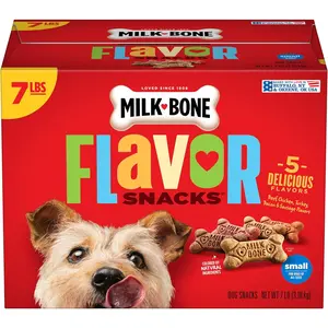 Milk-Bone Flavor Snacks Small Dog Biscuits, Flavored Crunchy Dog Treats, 7 Pound Box