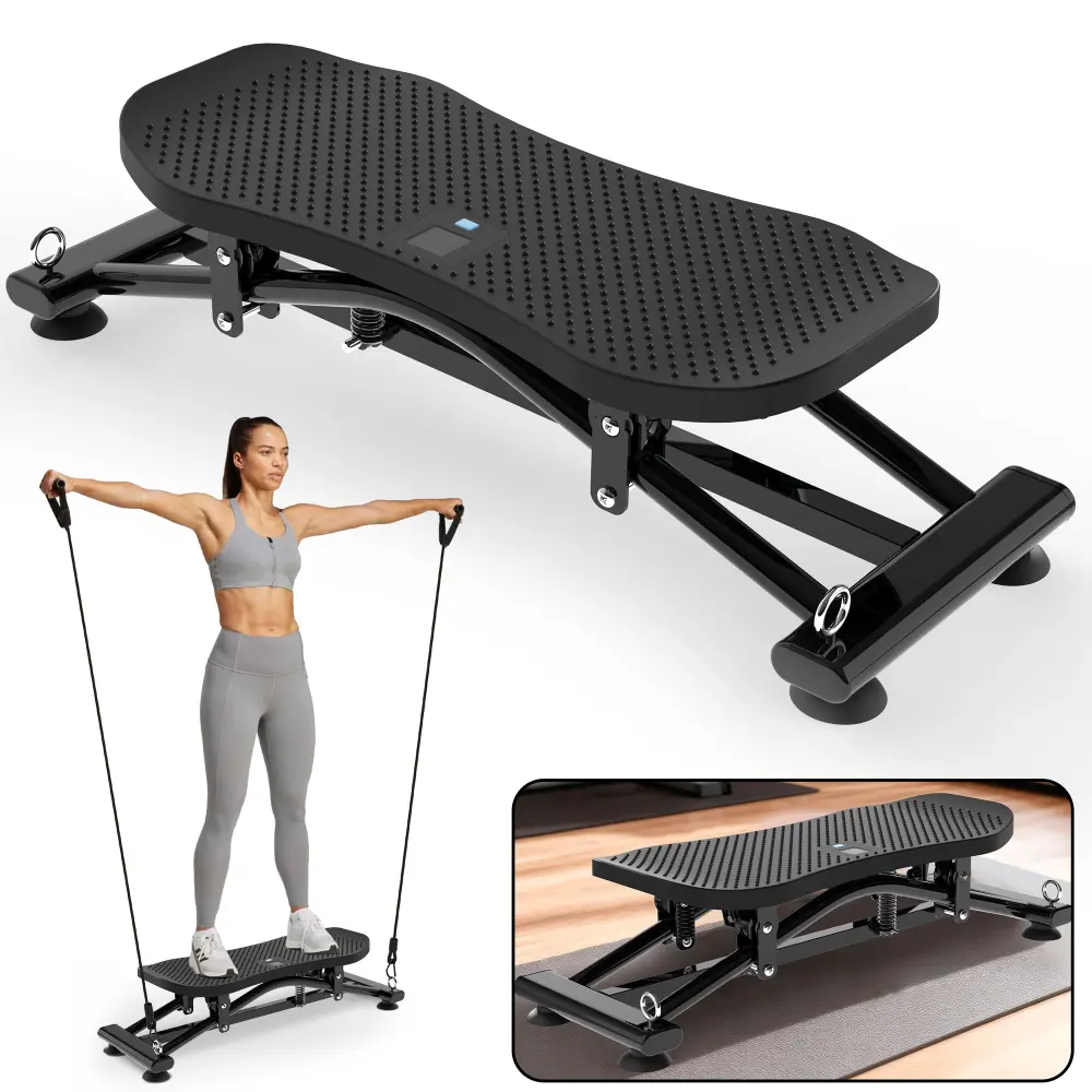 Indoor Sliding Ski Simulator - Collapsible, High-Capacity Home Gym Machine with Sturdy Frame, Multi-Functional Design, 300 lbs Limit, Abs Rubber Resistance Bands, Slip-Resistance Base for Full-Body Cardio & Strength Training