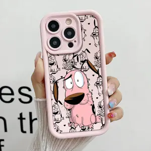 Funny Cute Cartoon Pink Dog Courage Heart Pattern for Phone Case iPhone 17 16 15 14 Pro Max 13 12 11 XR XS Plus Air Samsung Galaxy S25 S24 S23 Slim Shockproof anti-drop protection Durable TPU for fashion cover gift soft
