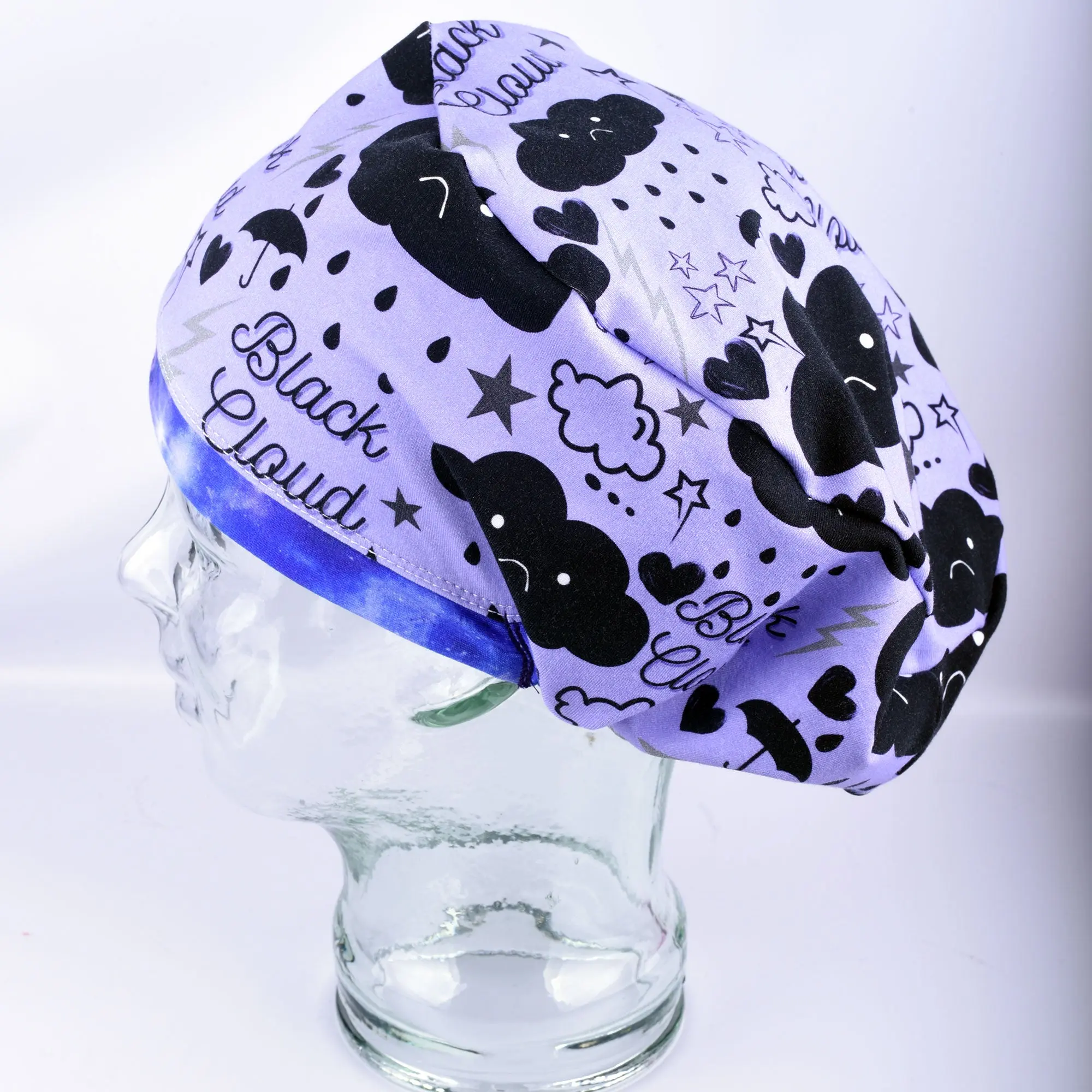 Scrub Cap Hats Black Cloud Euro Style Scrub Hat - Stretchy Cotton Knit Medical Cap with Toggle Back Closurescr