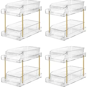 4pack 2-Tier Stackable Pull-Out Organizer & Storage System, Suitable for Countertops, Pantries, Kitchens, Bathrooms and Cabinets