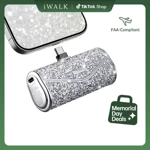 iWALK Sparkly Portable Charger - 22.5W 5000mAh Power Bank, Compact USB Type-C Cable Connector, Fast Charging for iPhone 17/16/15, Durable Lithium Battery Travel Gadget, Mini Phone Accessories for Purse, Smartphone & Electronics Devices