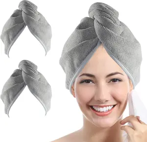 Microfiber Hair Towel Hairs Wrap: 2 Pack 10X26 Hair Dryer Towels for Women Absorbent Turban Twist Drying Shower Cap Curly Hairs Products for Hair's Care Accessories (Gray)