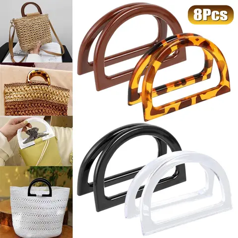 8Pcs Bag Handles Replacement D Shape Purse Handles Decorative Bag Handbag Handles Purse Making Supplies Bag Accessories for DIY Crochet Bags Straw Bag