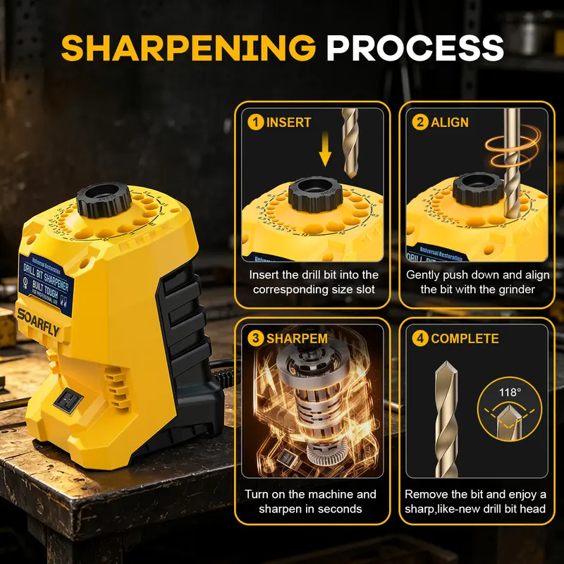 Electric Drill Bit Sharpener, 95W Drill Grinding Machine for 3mm-13mm HSS & Carbon Steel Drill Bits, Automatic Drill Bit Sharpening Tool with Precise Angle Control for Home DIY, Workshop & Professional Use
