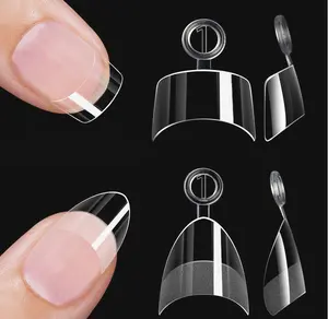 HWHUNO 480Pcs Extra Short Half Cover Almond &Tapered Square Nail Tips Gel x Clear Set,2 Shape Pre Shape XXS for Manicure Art Home DIY Salon 12Sizes