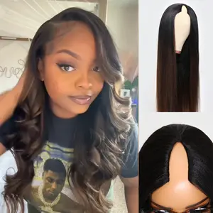 [Upgraded] EasiContour Lifesaver V Part Yaki Straight Chestnut Brown Ombre Color Lightweight Glueless Human Hair V Part Wig Human Hair TikTokShopStockUp