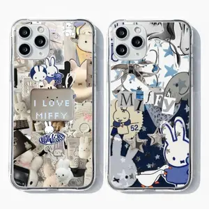 Kawaii Miffy Painting Transparent Phone Cases For iPhone 17 16 15 14 13 12 Promax Pro Max Plus Air And SS Galaxy S26 S25 S24 S23 S22 Protective Cover Best Gifts of Christmas Halloween Birthday Valentine