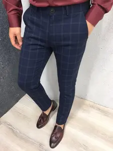 Elegant Men's Plaid Checked Business Pants, Comfortable Breathable All-Season Casual Business Long Pants, Slim Fit Fashion Male Trousers
