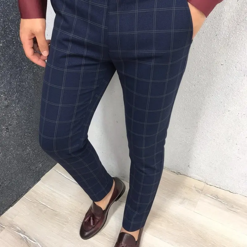 Elegant Men's Plaid Checked Business Pants, Comfortable Breathable All-Season Casual Business Long Pants, Slim Fit Fashion Male Trousers, Classy Trousers, Casual Business Bottoms, Button Pants