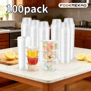2oz/4oz transparent plastic cups with lids [100 sets], leak-proof design, saves space, suitable for parties, lunches, restaurants, for sauces, salad seasonings - durable material, essential for meal preparation during Christmas/Thanksgiving.