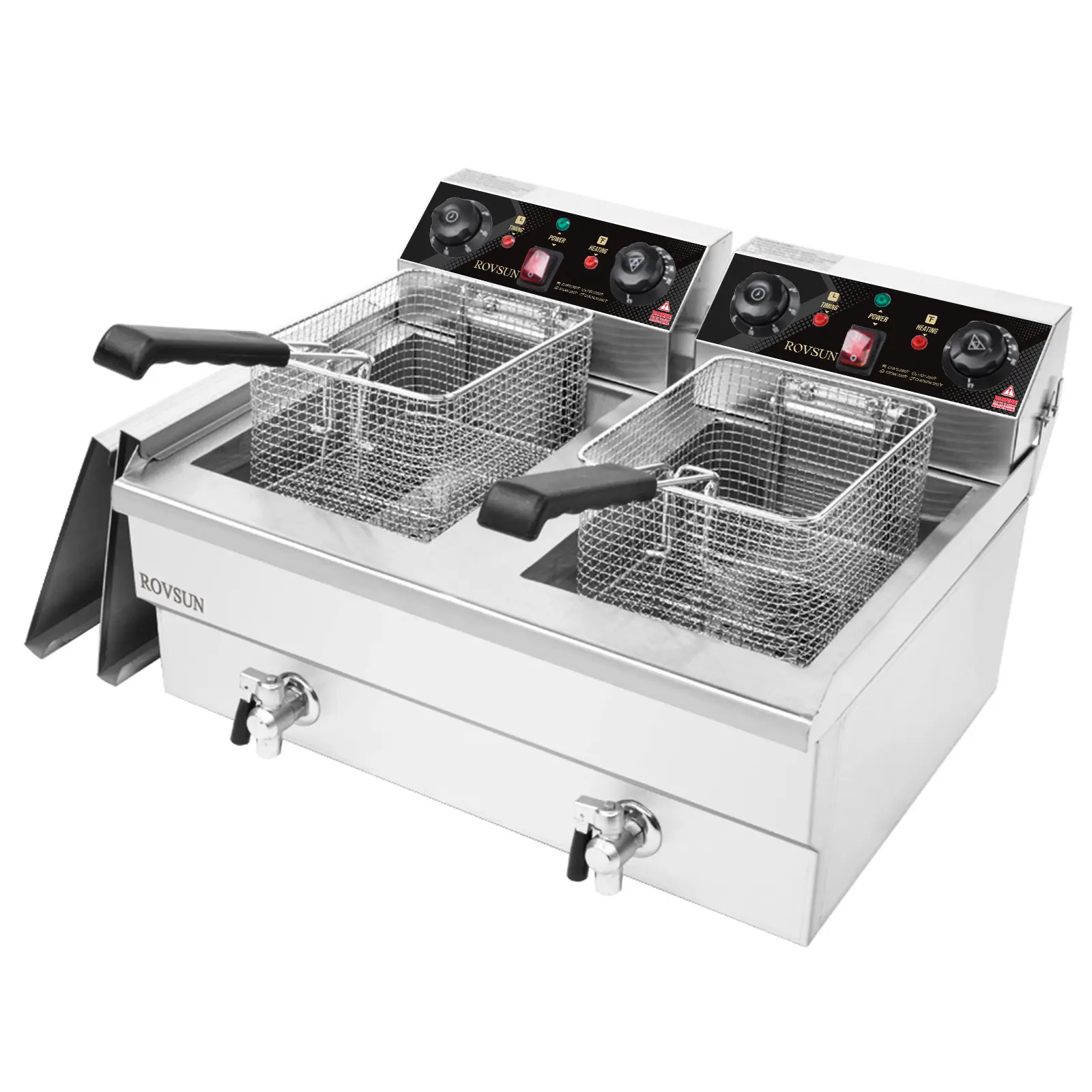 ROVSUN 24.9QT Dual Tank Electric Deep Fryer - 12.5QT per Tank, 1700W per Head, 3400W 110V Plug Household Appliances, Kitchen Countertop Fryer with Baskets, Timer, Drains, Lids, Adjustable Temp for French Fries, Donuts, Double Cooking, Parties