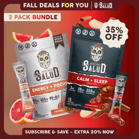 Salud 2-in-1 [Day & Night Duo] Agua Fresca Drink Mix, Organic Caffeine & B-Vitamins by Day, Melatonin, Magnesium & L-Theanine by Night, Non-GMO, Vegan, 1g Sugar (2-Pack, 30 Servings)