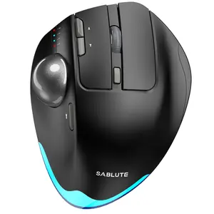 SABLUTE MAM1 Wireless Trackball Mouse Ergonomic Bluetooth Rechargeable Backlit Rollerball Thumb Laptop Mice 5 Level DPI 3 Devices Connection