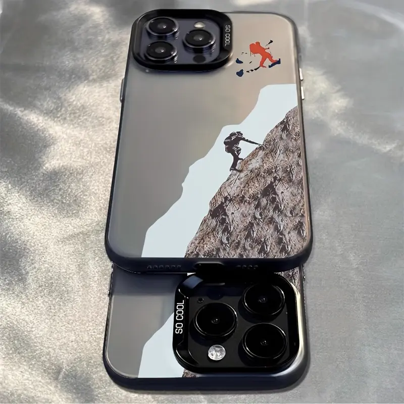 Ski Climbing Protective Cellphone Case - Shockproof PC+TPU Cover, Non-Slip Lightweight Fashionable Handheld Accessory for Men, Compatible with iPhone 16/16 Pro/16 Pro Max/15/14/13/12/11 Mobile Phone Accessories