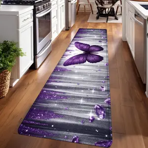 1PC，Purple Butterfly with Amethyst DecorationsPatterned strip rugs, used for everyday or festive decorations, entryway mats, RV mats, bathroom non-slip mats, bedroom bedside mats, and kitchen mats.