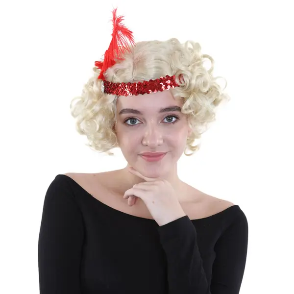 HPO Hollywood Feather Flapper Womens Wig | Blond Character Cosplay Halloween Wig | Premium Breathable Capless Cap