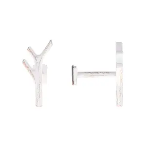 Chic Branch Design Curtain Tieback Hooks - Set of 2 Adhesive Metal Holdbacks for Drapery - White/Gold Decorative Window