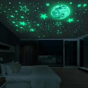 Luminous Wall  Ceiling Stickers Glow in The Dark Moon and Stars Starry Sky Shining  Room Decoration  Gifts for  Bedroom Bedding Room, 1 Moon + 436 Stars and Dots