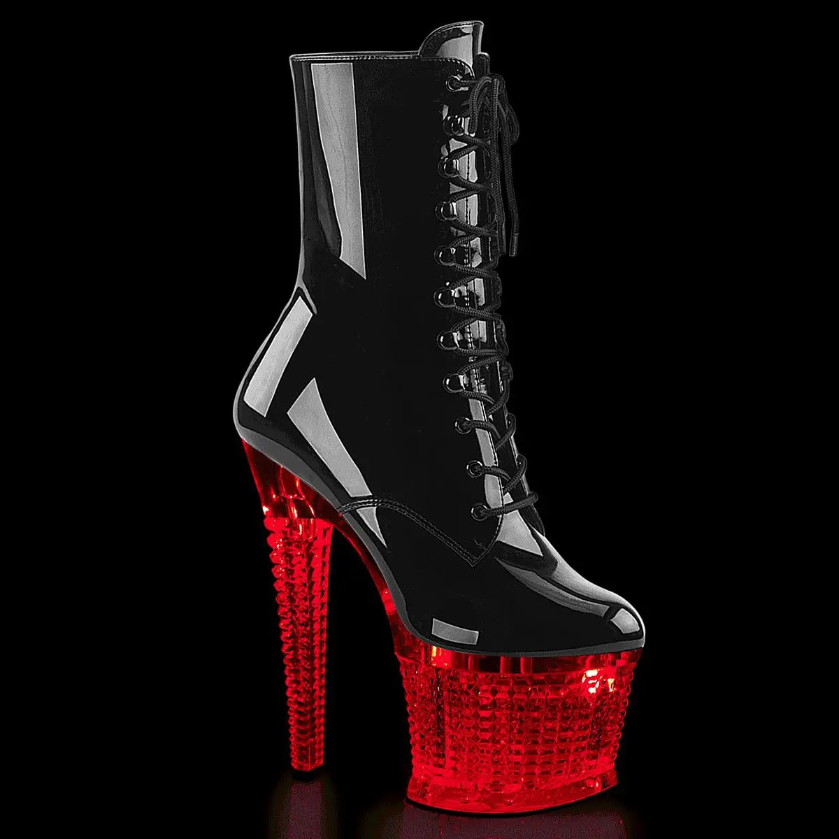 Pleaser Women's Flashdance-1020SPEC LED Light-Up USB Rechargeable Lace Platform Ankle Boots, Multi-Color Lighting Statement Shoe, Statement Shoes
