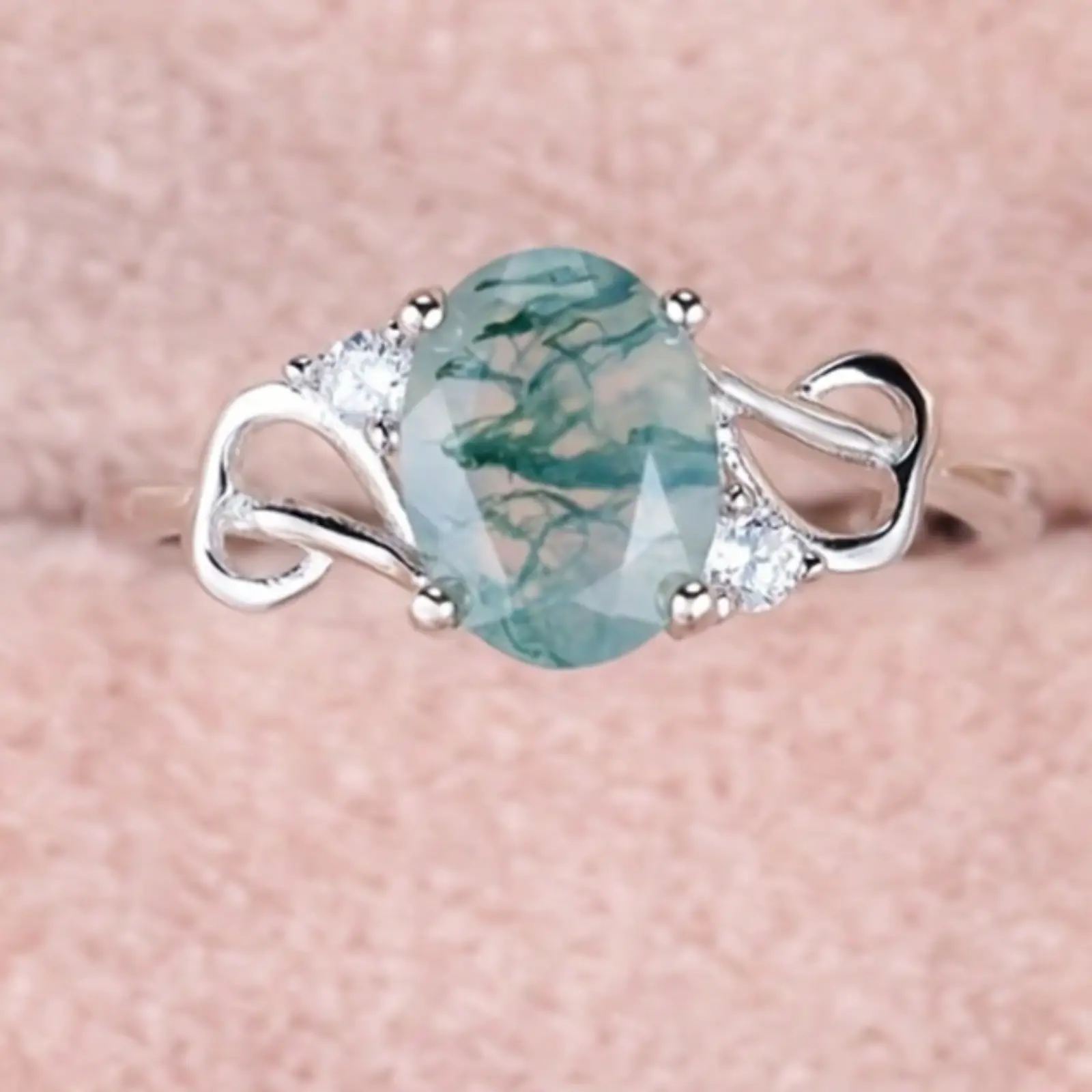 Moss Asymmetrical Design Ring with Sparkle Details | Unique Gift for Her | Promise, Proposal, Anniversary, Valentine, Everyday Wear, Gift