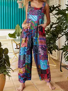 Women's Fashion Floral Print Geometric Belted Pants, Casual Indoor Outdoor Wear, New Spring Summer Design, Comfortable and Stylish