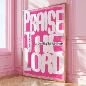 Pink Christian Wall Art Print, Preppy Bible Scripture Quote Poster, Trendy Girly Dorm Bedroom Decor, Aesthetic Room Wall Art, Unframed