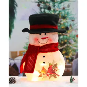 11-inch Glass Snowman Christmas Ornament with Red Cardinal and Red Scarf, Frosted Holiday Decor, Perfect for Winter Tabletops or Mantelpieces, Indoor Home Christmas Decorations