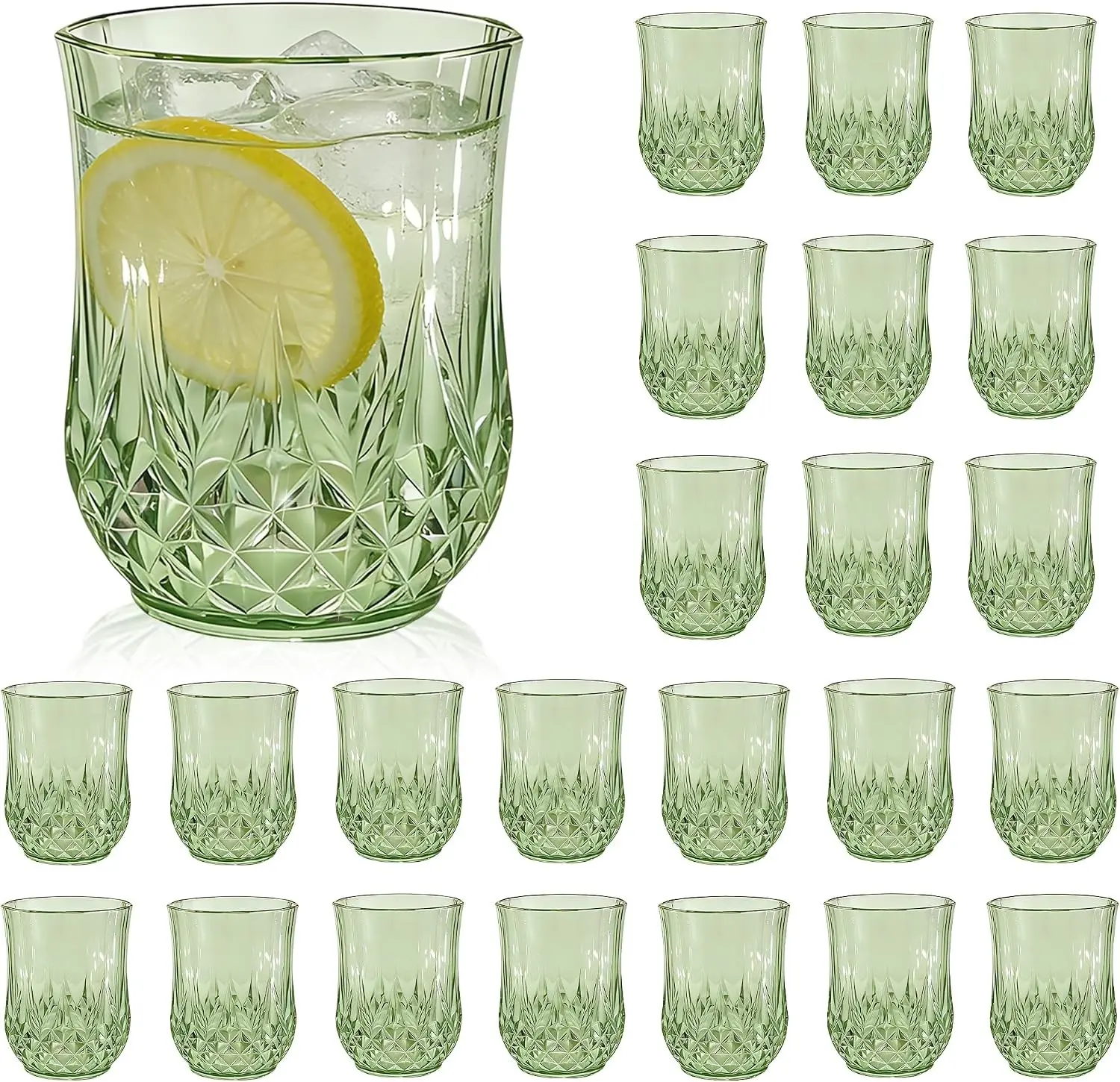 24 Pack 12oz Sage Green Unbreakable Plastic Stemless Wine Glasses Vintage Elegant Reusable Drinking Glass Set Fancy Cocktail Cups for Party Wedding Bulk Events