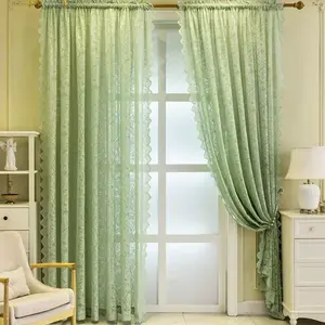1PC,French Vintage Lace Wave Trim Light Filtering Sheer Curtain, Easy to Hang Top Pocket Design, Suitable for Living Room Bedroom Balcony Home Decor