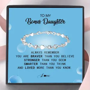 To My stepdaughter, Birthday Gift From Stepfather and Stepmother，stepdaughter Newest Heart Bracelet Gift, Birthday Gift, Christmas Gift, Gift Card With Text And Gift Box Packaging.