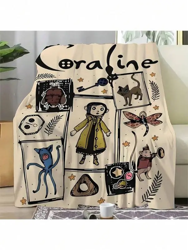 Coraline Cartoon Throw Blanket, Gothic Fantasy Girl Black Cat Soft Cozy Plush Bed Blanket, Lightweight Warm Blankets for Kids Bedroom Decor, Couch Sofa Living Room, Birthday Gifts for Fans