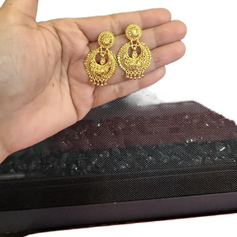 Women's Gold-Toned Traditional Nepali Indian Ram Leela Earrings - Hand-Crafted, Intricate Design, Traditional Ethnic Earrings, Ideal for Festive Occasions, Gold-Toned Traditional Earrings