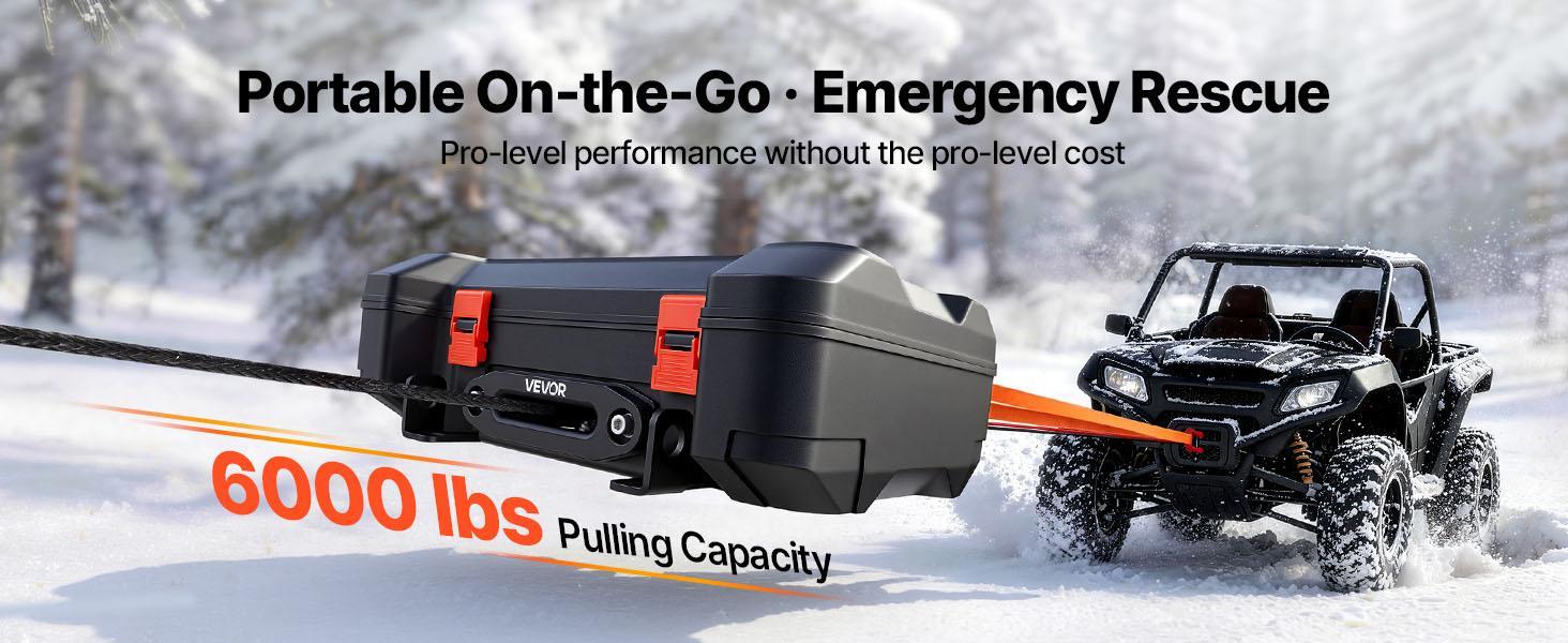 【Summerfinds】VEVOR Portable Winch, 6000 lbs/4500lbs/3500lbs  12V DC Electric Winch with Synthetic Rope, Wireless & Wired Remotes, Box-Style Recovery Kit with Fairlead, Clevis Hook, Strap for ATV UTV Off-Road Outdoor Pulling Tasks