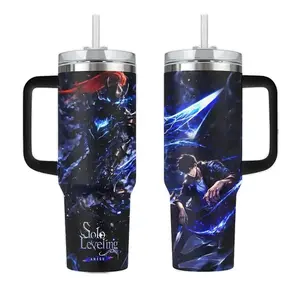 [Sip40 Otaku] Sung Jin Woo Solo Leveling Anime Stainless Steel Insulated Tumbler With Handle Straw Lid 40oz Full Wrap Shadow Monarch Arise Design