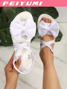Women's Fashion Sandals, Elegant Bow and Cross Strap Design, Comfortable Versatile, Suitable for Various Occasions, Multiple Colors Available, Classic Sandals, Ankle Strap Sandals